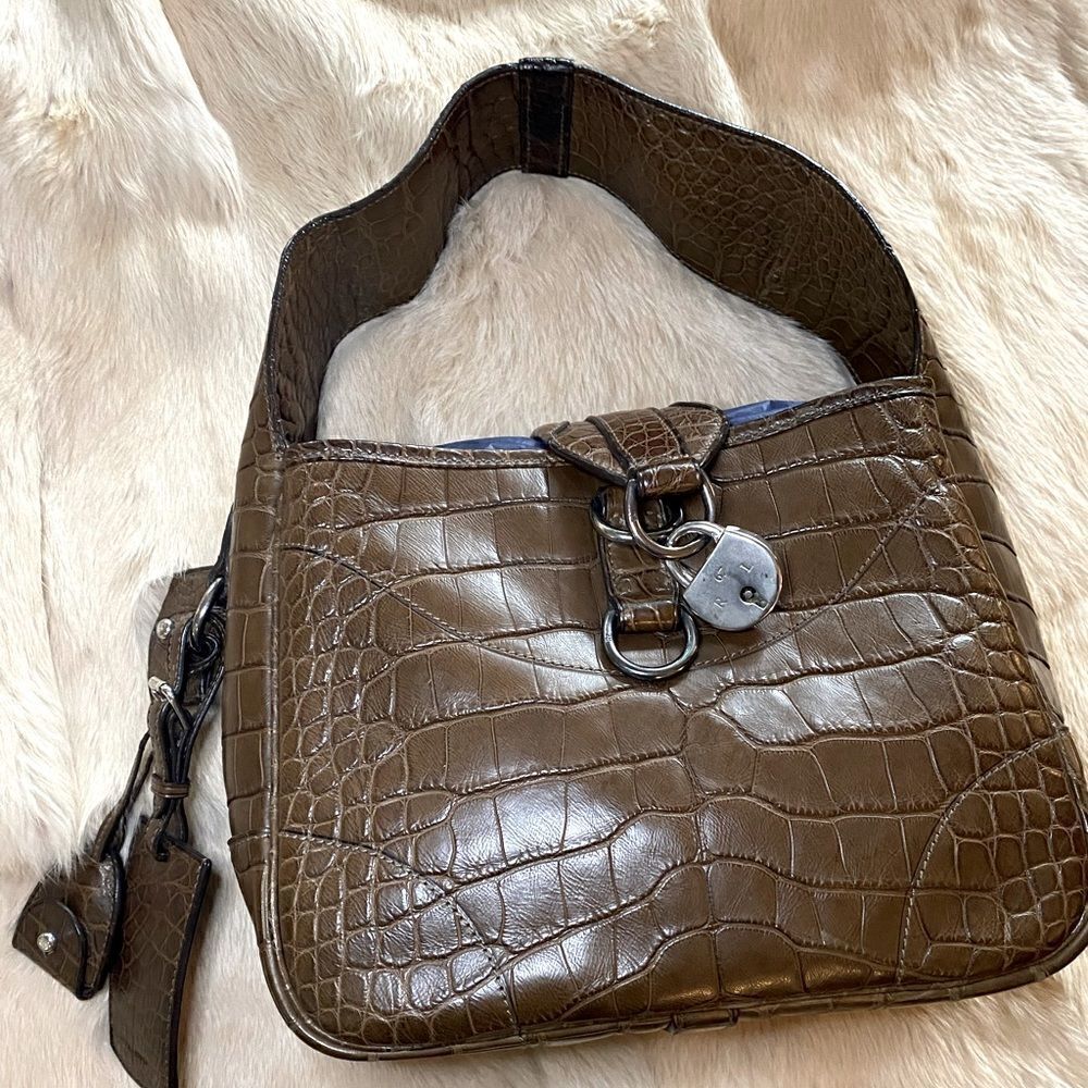 Ralph Lauren Collection Made in Italy Brown Alligator Soft Side Hobo Hand Bag